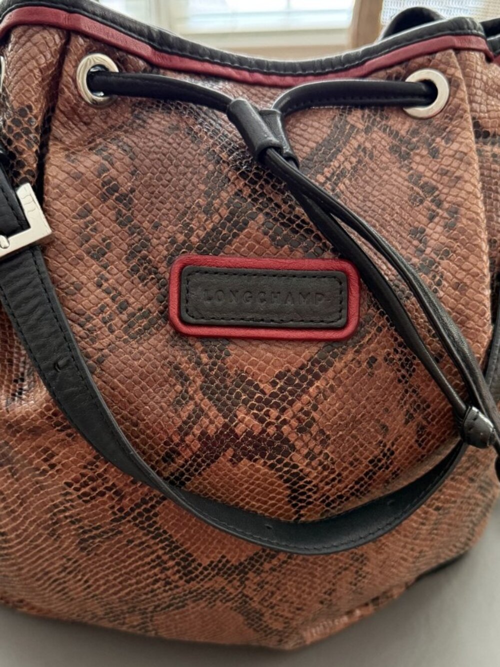 Longchamp Tan Brown Snake Python Leather Bag
